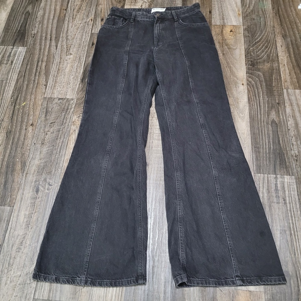 Free People We The Free Wallflower Mid Rise Flare Jeans Black Twisted Seam 27